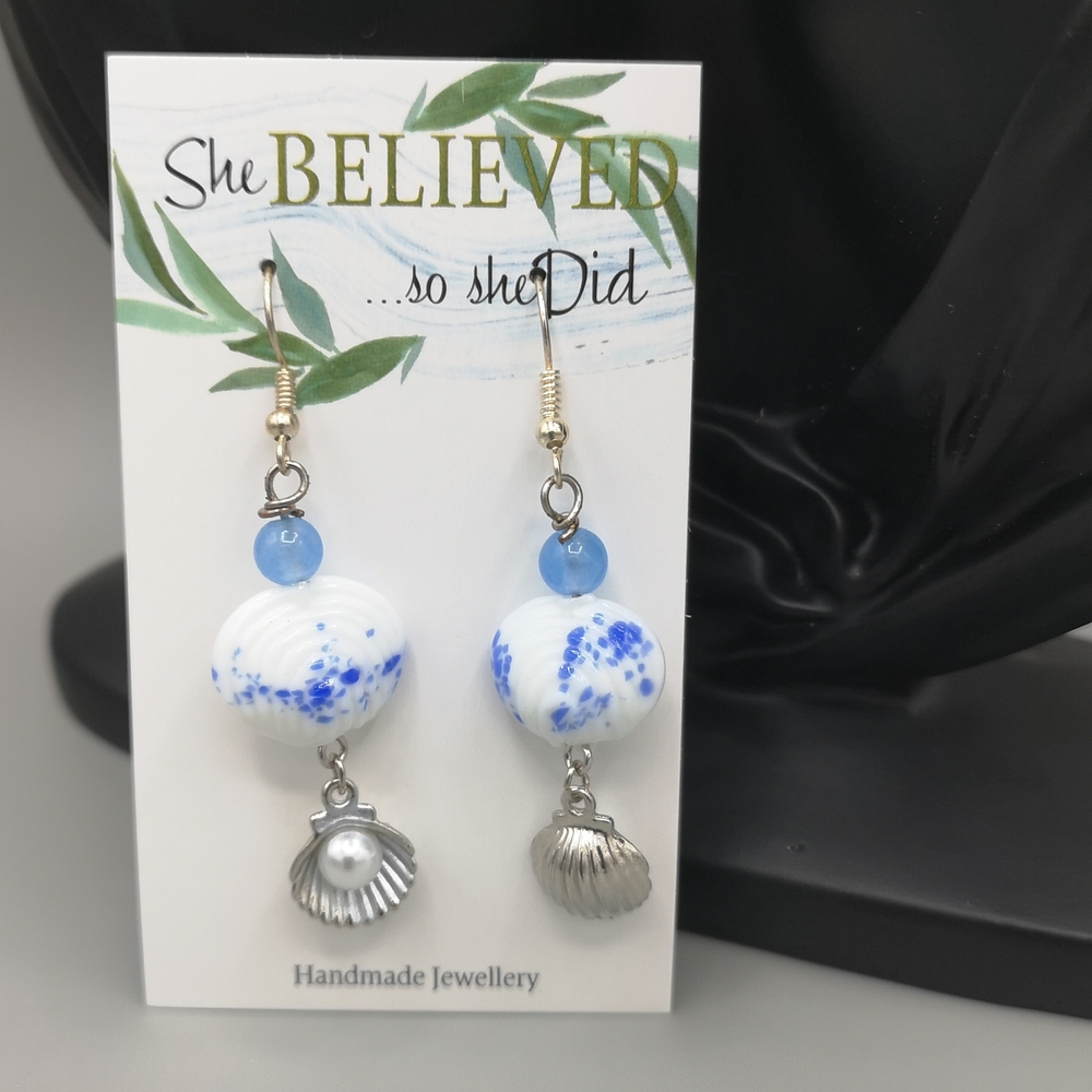 Blue Candy Jade with Shell & Pearl Earrings